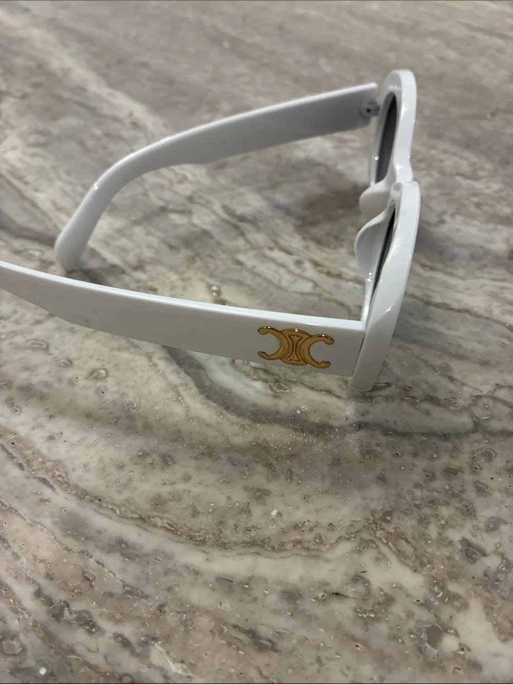 Celine White Frame Sunglasses with Gold Logo Accent